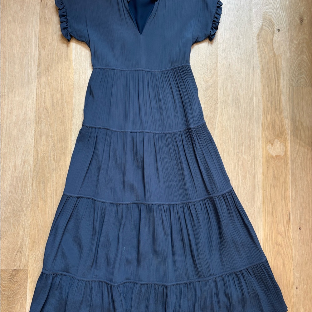 Marie Oliver Farah Blue Pleated A-line Midi Dress